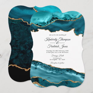 Teal and Gold Agate Wedding Invitation