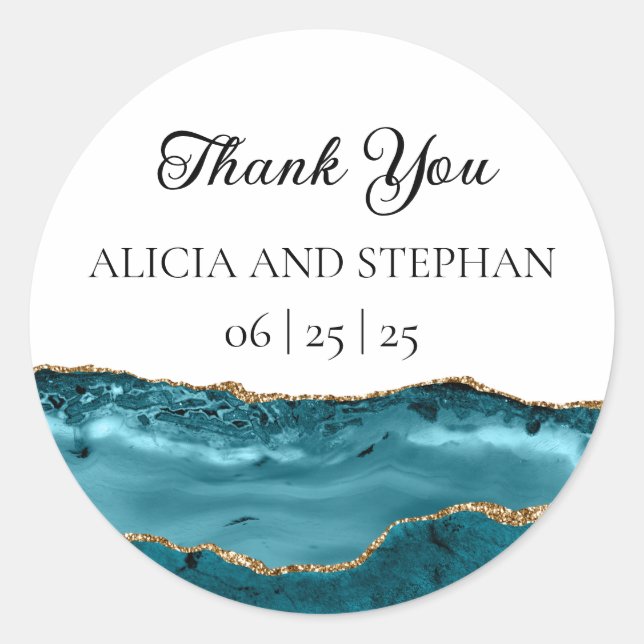 Teal and Gold Agate Wedding Stickers (Front)