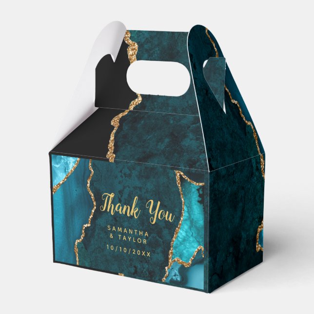 Teal and Gold Agate Wedding Thank You Favour Box (Front Side)