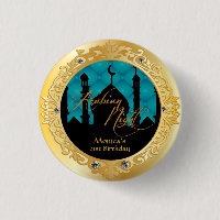 Teal and Gold Arabian Nights  1 Inch Round Button
