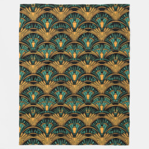 Teal and Gold Art Deco Fleece Blanket