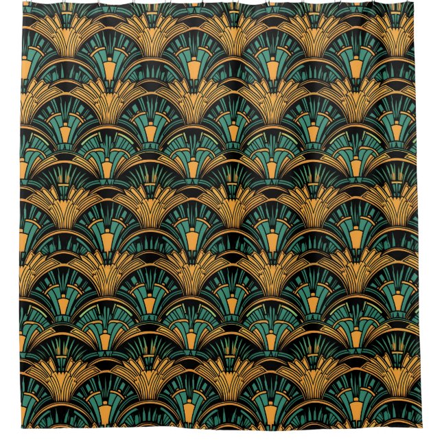 Teal and Gold Art Deco Shower Curtain (Front)