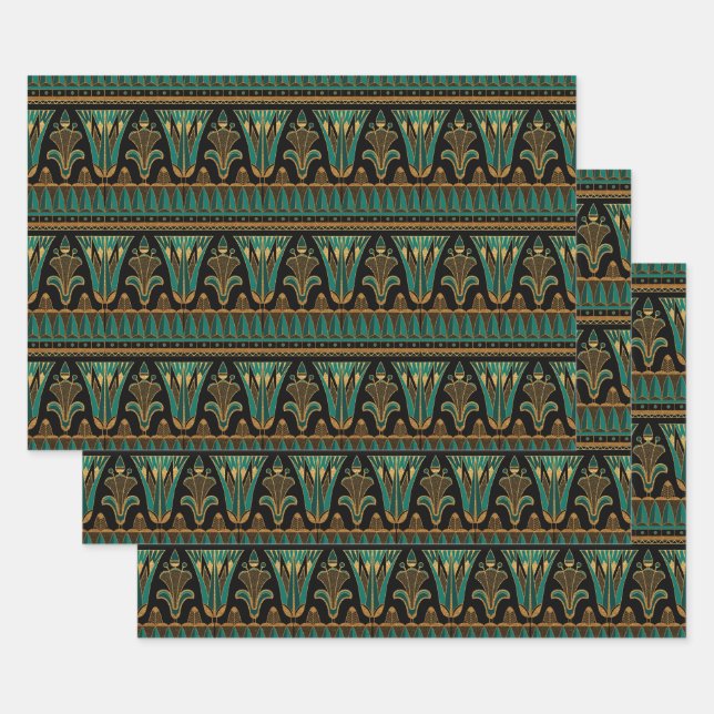 Teal and Gold Art Deco Wrapping Paper Sheet (Set)