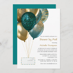 Teal and Gold Baby or Bridal Shower by Mail Invitation
