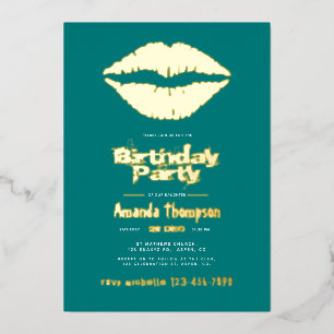 Teal and Gold Birthday Kiss Lips