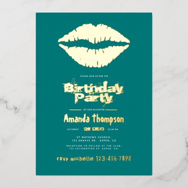 Teal and Gold Birthday Kiss Lips (Front)