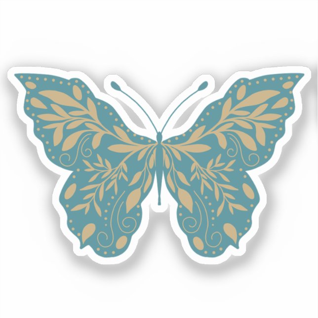 Teal and Gold Botanical Butterfly (Front)