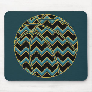 Teal and Gold Chevron Basketball Mouse Mat