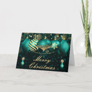 Teal and Gold Christmas Baubles Ornaments Holiday Card