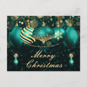 Teal and Gold Christmas Baubles Ornaments Holiday Postcard