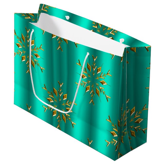 Teal and Gold Christmas Star Large Gift Bag (Front Angled)