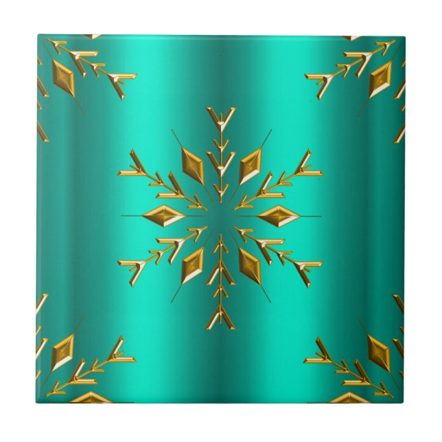 Teal and Gold Christmas Star Tile (Front)