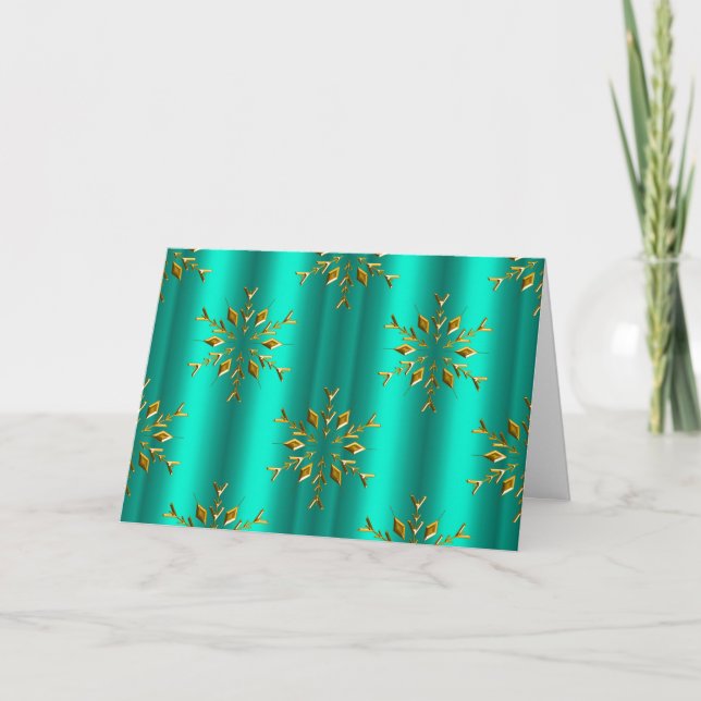Teal and Gold Christmas Stars Card (Front)