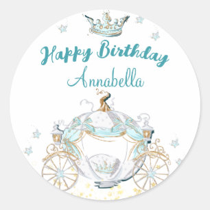 Teal and Gold Cinderella Princess Carriage Classic Round Sticker