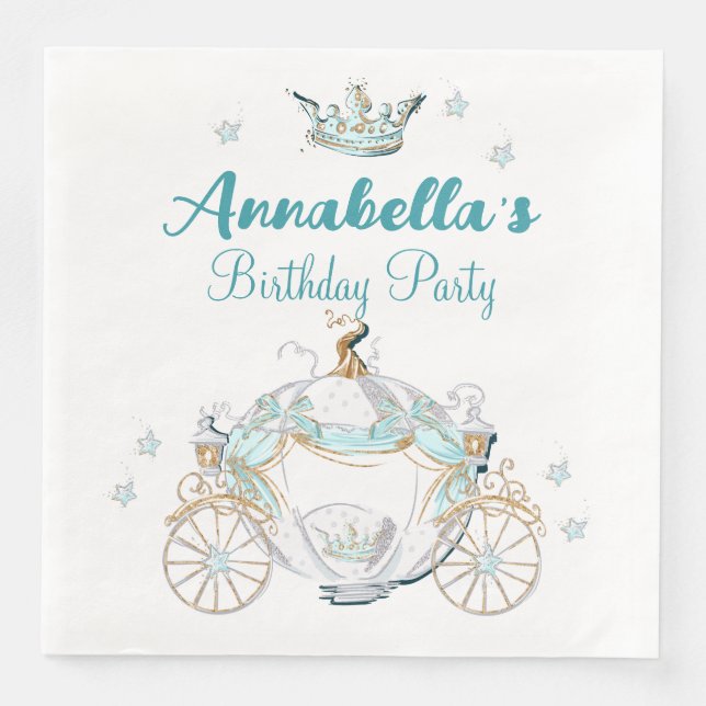 Teal and Gold Cinderella Princess Carriage Napkin (Front)
