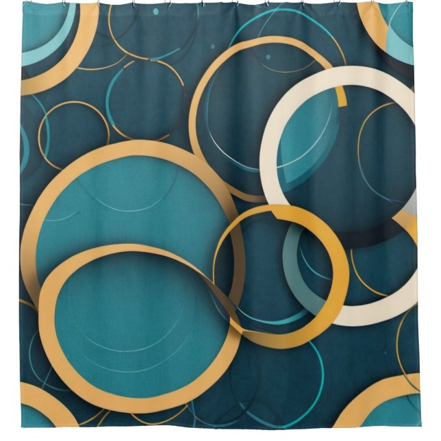Teal and Gold Circles Shower Curtain (Front)