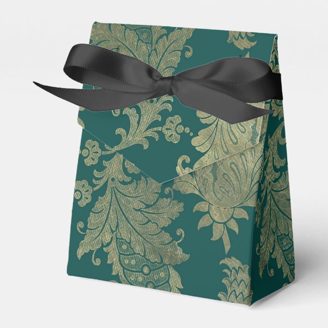 Teal and Gold Damask Favour Box (Front Side)