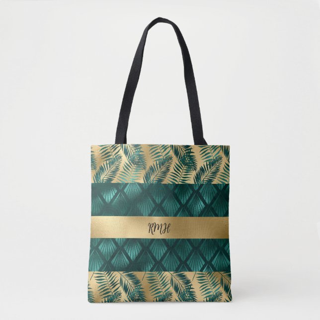 Teal and Gold Design Tote Bag (Front)