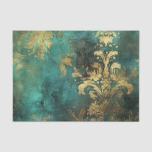 Teal and Gold Distressed Rustic Vintage Grunge Tissue Paper