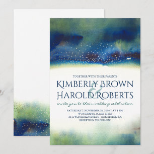 Teal and Gold Dots Modern Watercolor Wedding Invitation