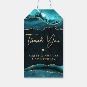 Teal and Gold Faux Glitter Agate Birthday Party Gift Tags
