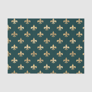 Teal and Gold Fleur-de-lis Tissue Paper