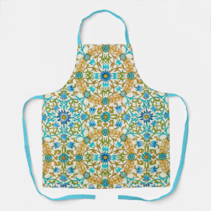 Teal and Gold Floral All-Over Print Apron, Medium Apron