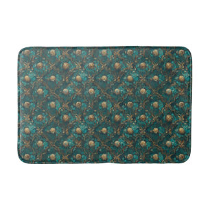 Teal and Gold Floral Bath Mat