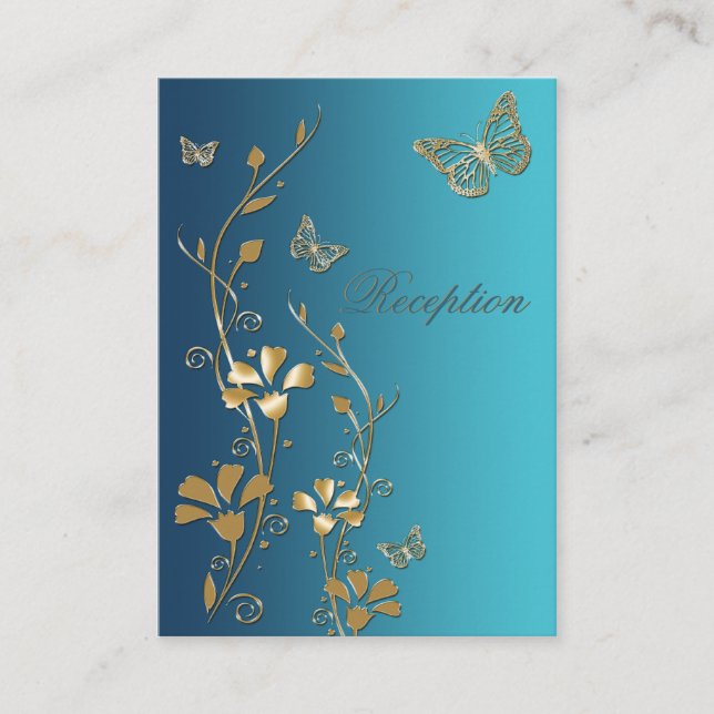 Teal and Gold Floral Butterflies Enclosure Card (Front)