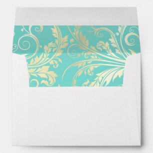 Teal and Gold Floral lined wedding envelope