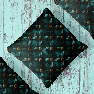 Teal and Gold Floral Pattern  Cushion