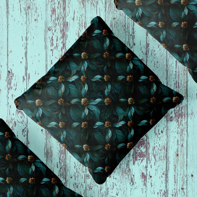 Teal and Gold Floral Pattern  Cushion (Creator Uploaded)