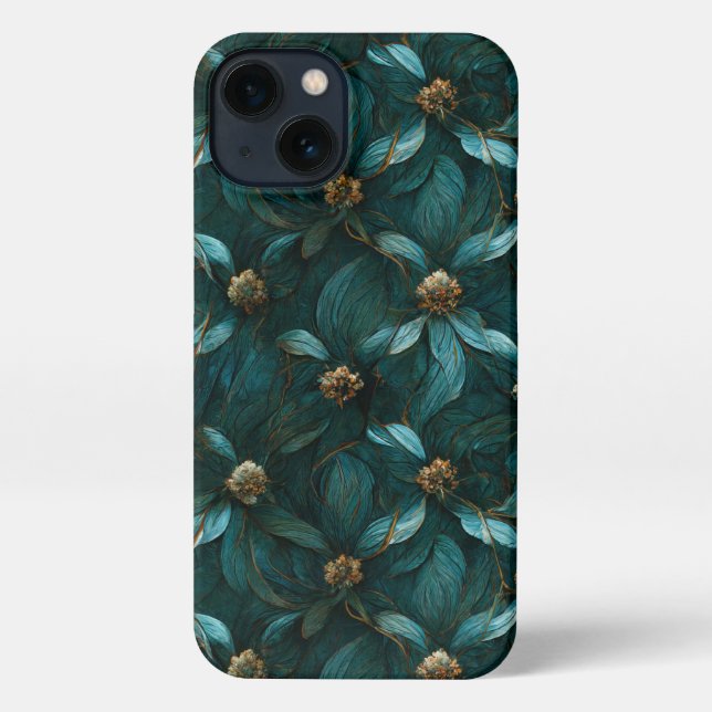 Teal and Gold Floral Pattern  iPhone Case (Back)