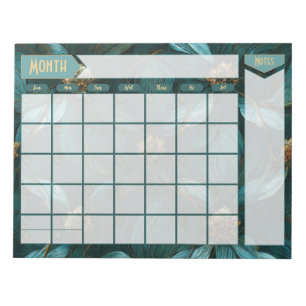 Teal and Gold Floral Perpetual Calendar Notepad