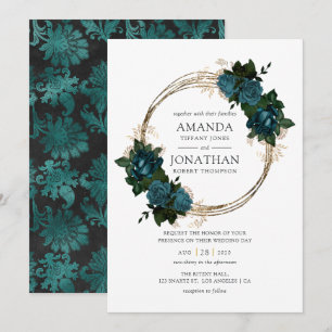 Teal and Gold Floral Wedding Invitation