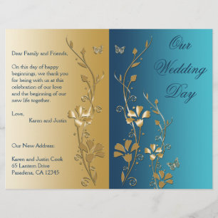 Teal and Gold Floral Wedding Program