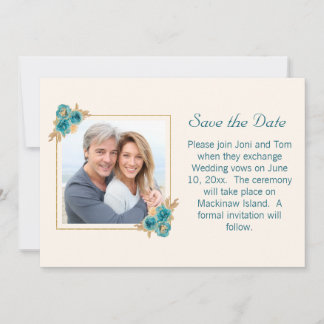 Teal and Gold  Floral Wedding RSVP Save The Date