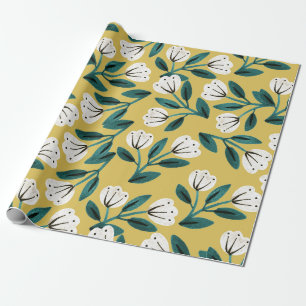 Teal and Gold Floral Wrapping Paper