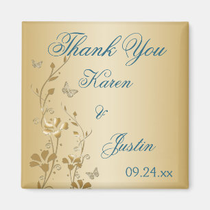 Teal and Gold Flowers and Butterflies Magnet
