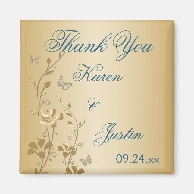 Teal and Gold Flowers and Butterflies Magnet (Front)