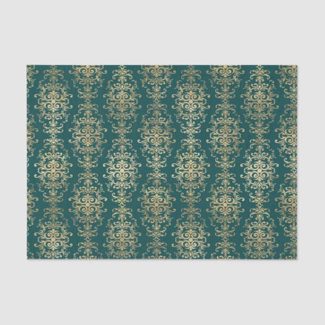 Teal and Gold Foil Antique Tissue Paper (Front)