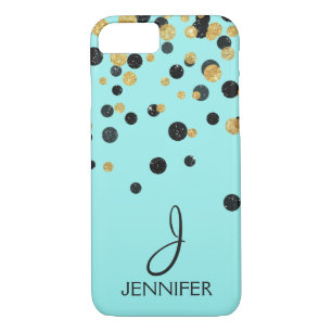 Teal and Gold Foil Girly Confetti Monogram iPhone 8/7 Case
