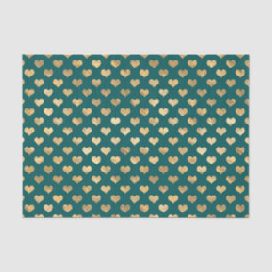Teal and Gold Foil Hearts Tissue Paper