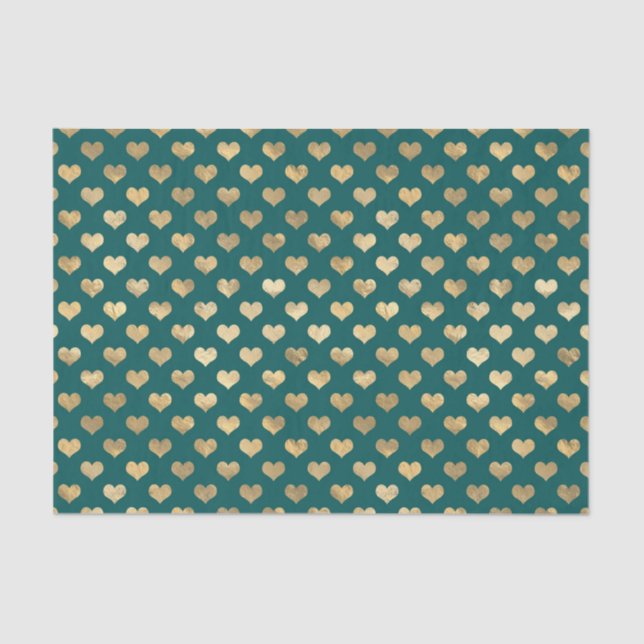 Teal and Gold Foil Hearts Tissue Paper (Front)