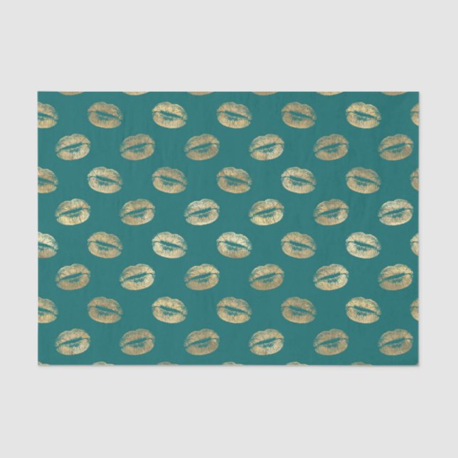 Teal and Gold Foil Lips Tissue Paper (Front)