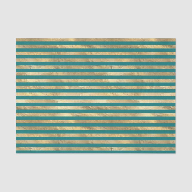 Teal and Gold Foil Stripes Tissue Paper (Front)