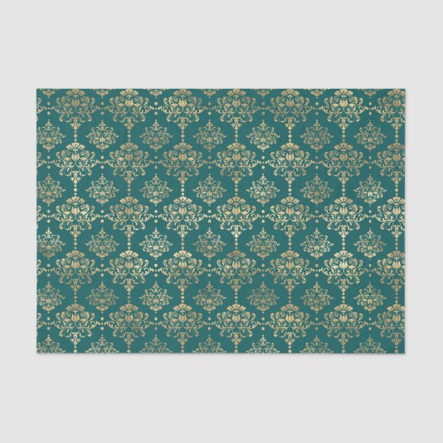 Teal and Gold Foil Vintage Tissue Paper (Front)