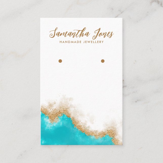  Teal and Gold Gem Chic Jewellery Earrings Display Business Card (Front)