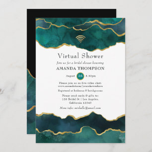 Teal and Gold Geode Agate Stone Virtual Shower Invitation