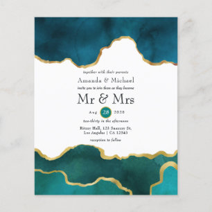 Teal and Gold Geode Agate Stone Wedding Flyer